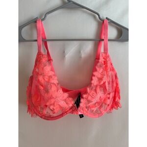 Victoria's Secret Bra Unlined Plunge 36DD Hot Pink Flowers So Sexy New‎ $72